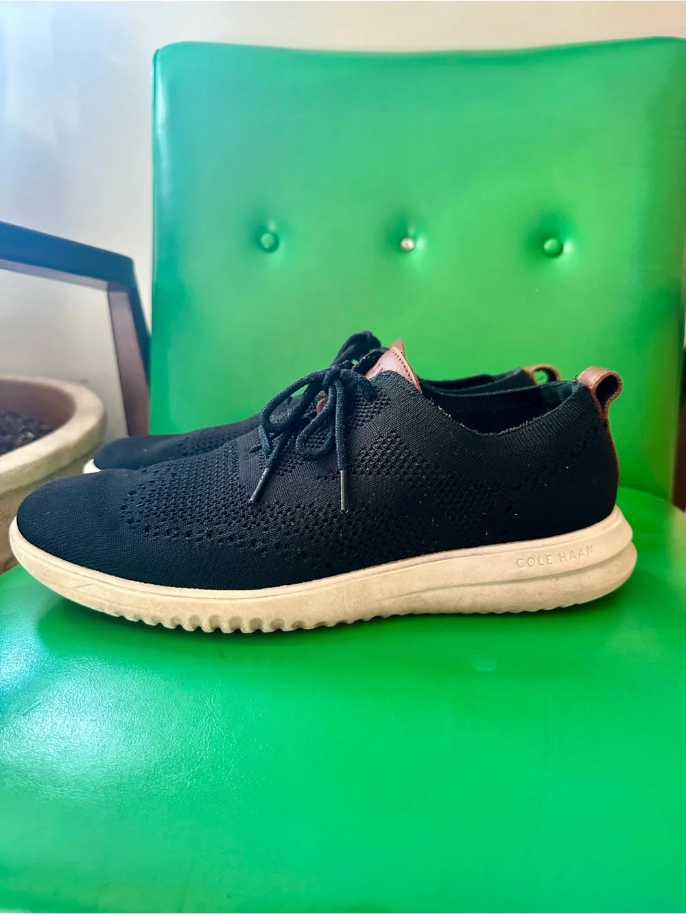 Cole Haan Black Knit Sneaker with Cream Sole and Tan Heel Tab